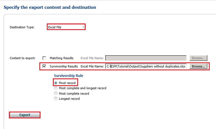 Export Results from Matching Page