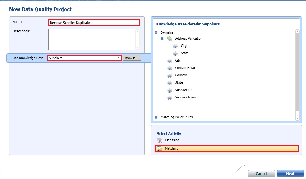 New Data Quality Project - Matching Selected