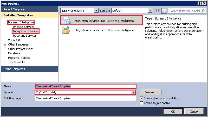 Visual Studio - New Project Dialog Box