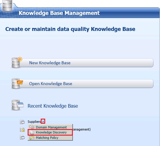 Knowledge Discovery Menu on Main Page