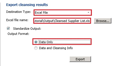 Export Cleansing Results Page