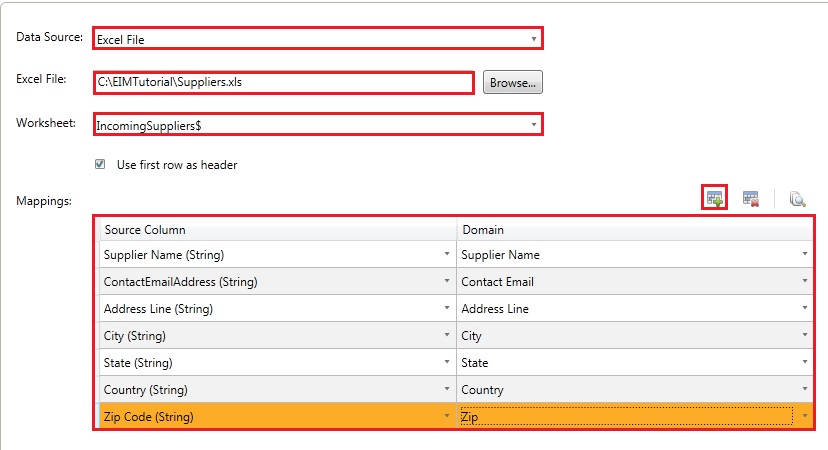 Mappings of Excel Columns to Domains