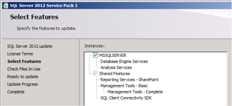 sql server 2012 SP1 update user interface