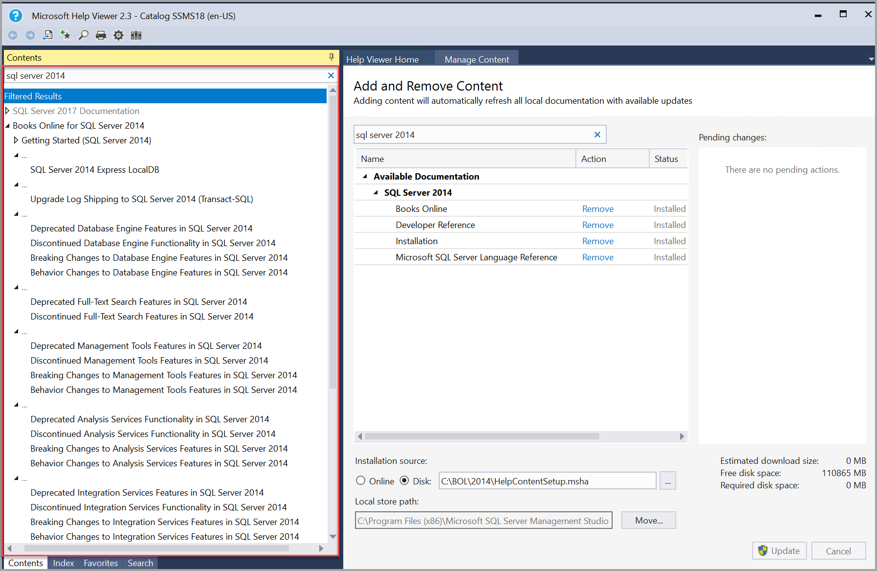 SQL Server 2014 books automatically updated