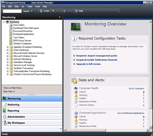 Monitoring overview page of console