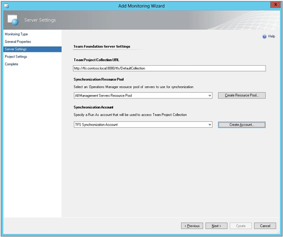 TFS configuration Server Settings page