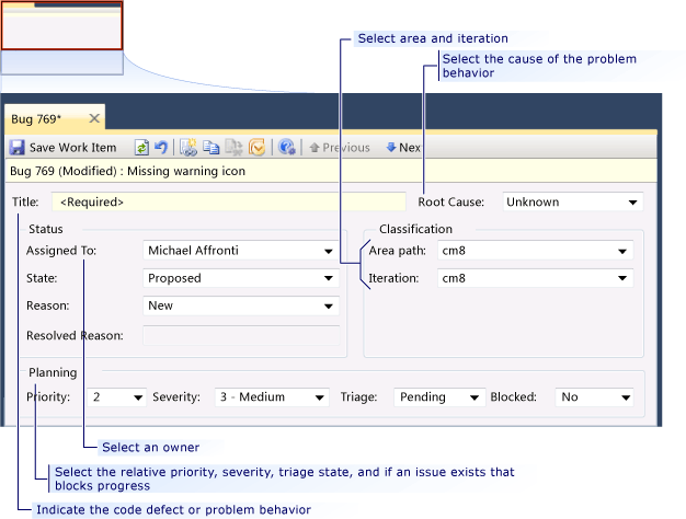 CMMI Bug work item form