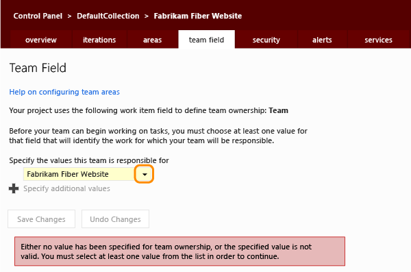 Configure team fields