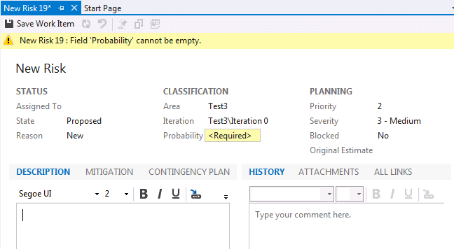 Risk work item form