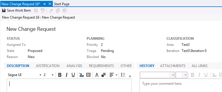 Change Request Work Item Form