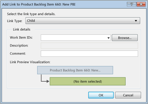 Screenshot showing linking to existing work items