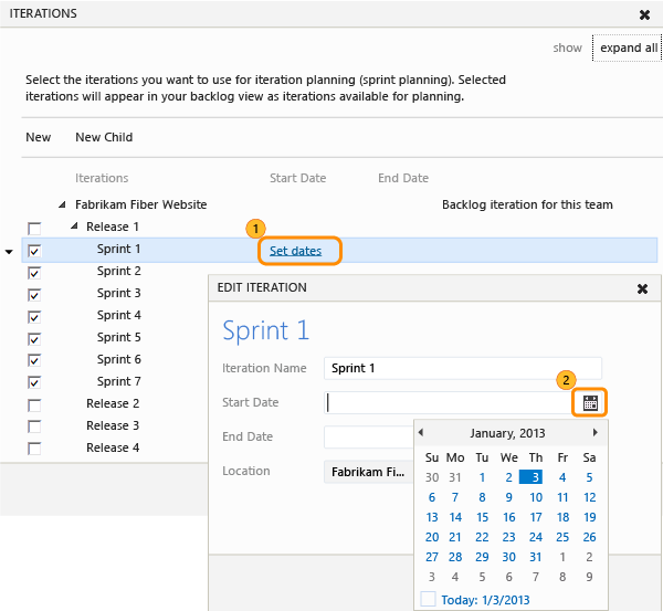 Define start and end dates for a sprint