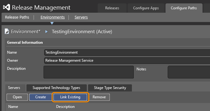 Link the servers to your environments