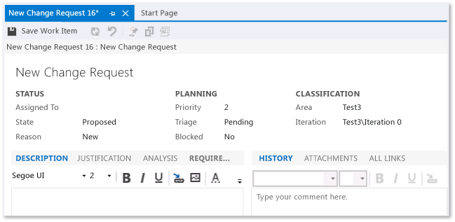 Change Request Work Item Form