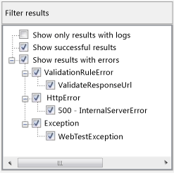 Filter results panel