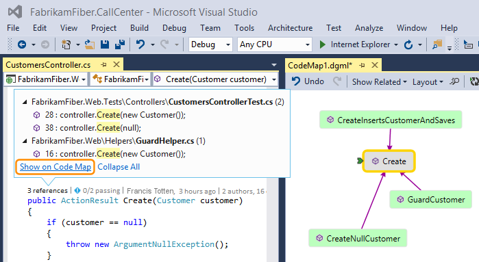 CodeLens - References on code map