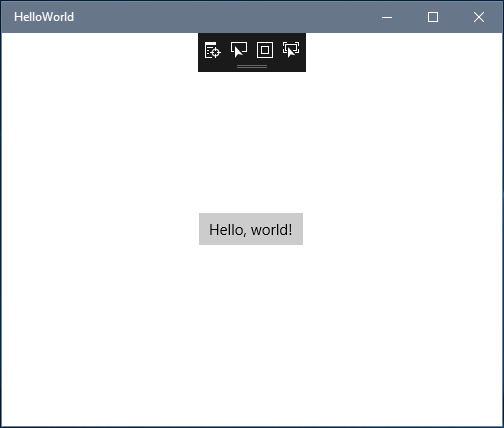 Screenshot showing the running UWP 'Hello World' application.