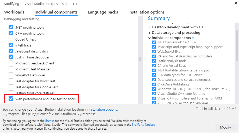 Web performance and load testing tools component