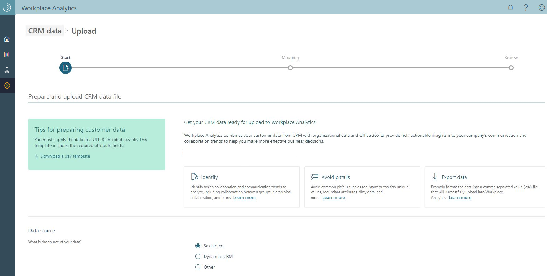 CRM data template.