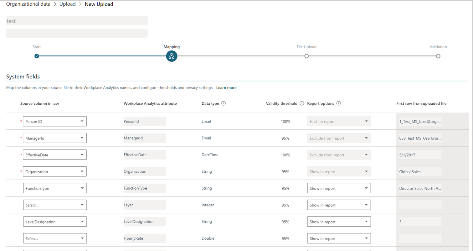 New upload field mapping