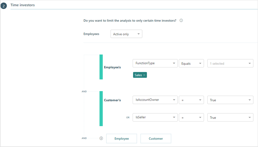 Group and filter time investors for CRM.