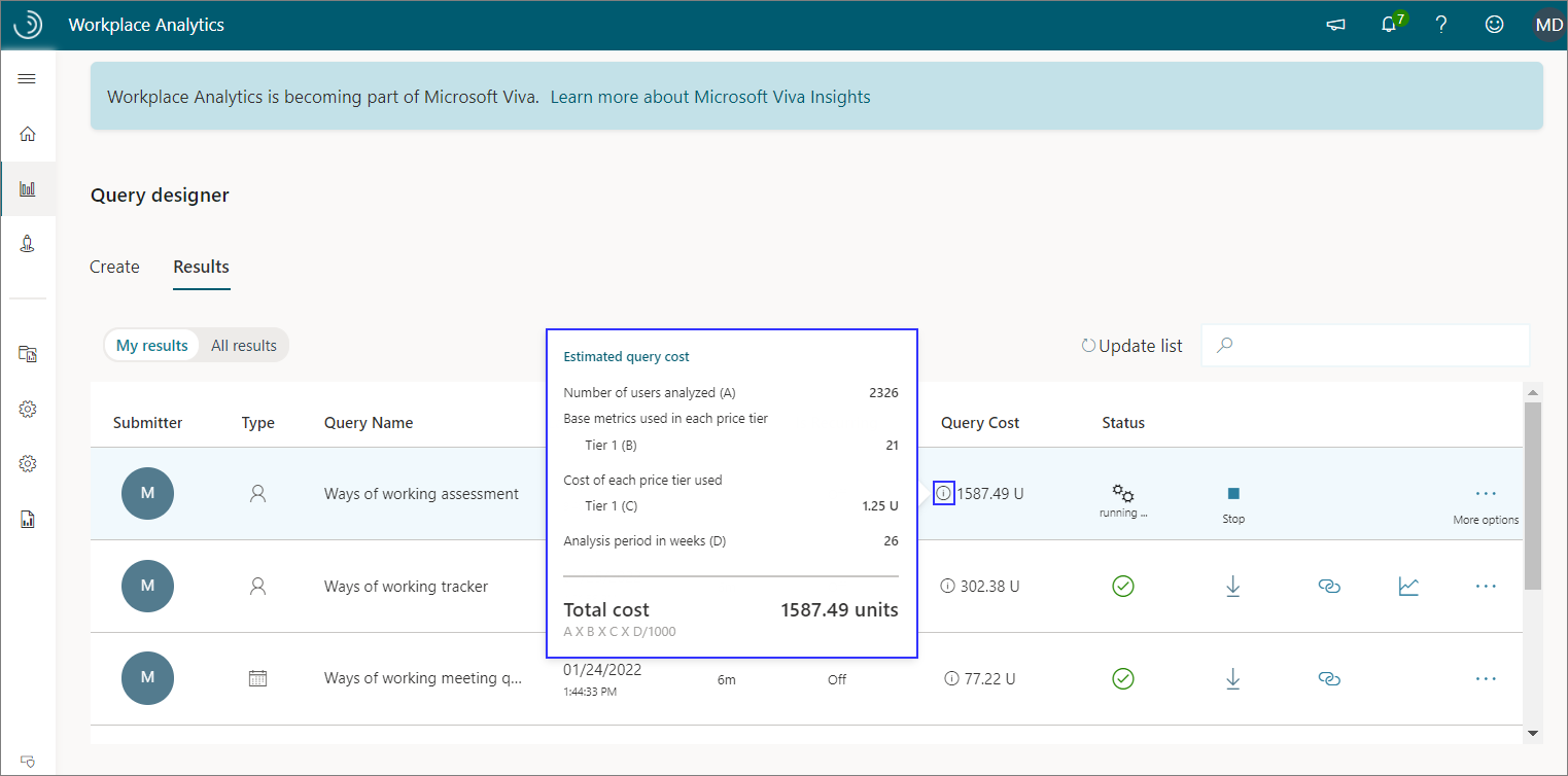 Query cost details