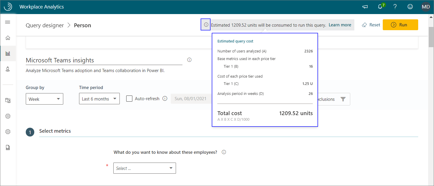 Query cost estimate