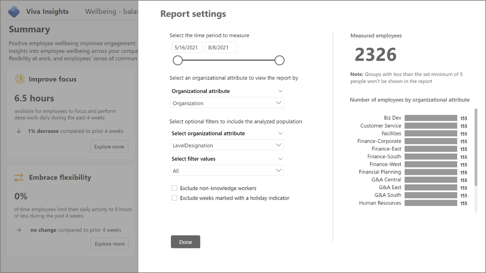 Power BI Wellbeing settings.