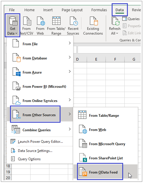 Open OData link in Excel.