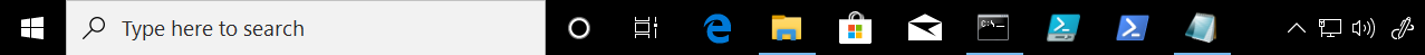 Standard version of the Windows 10, version 1909 taskbar