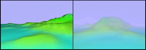 Scene rendered without fog (left), and with fog (right)