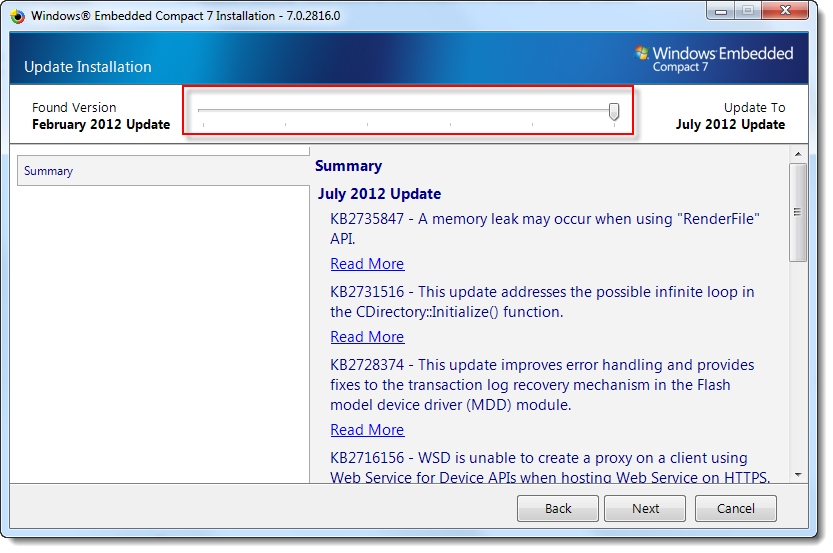 Slider selects how far to update Embedded Compact