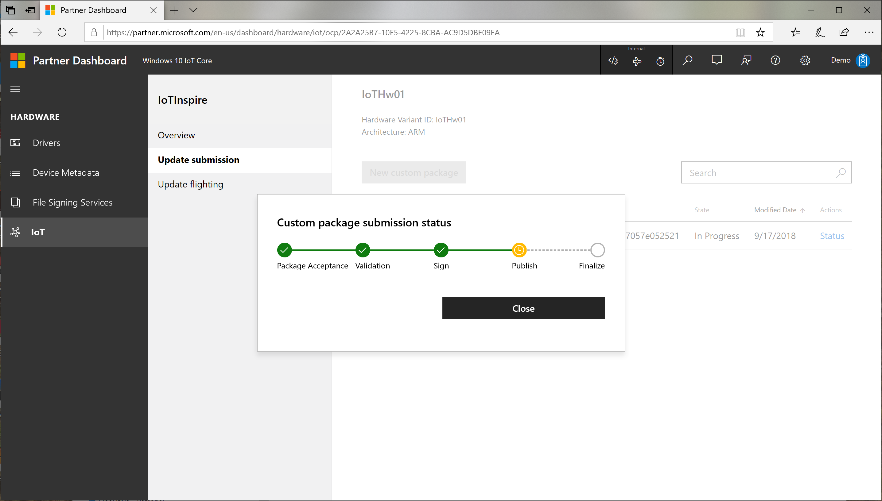 New Custom Package - Status