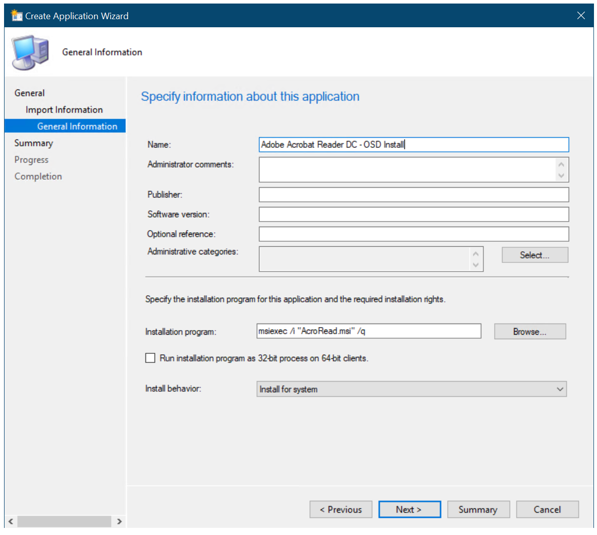 Add the OSD Install suffix to the application name.