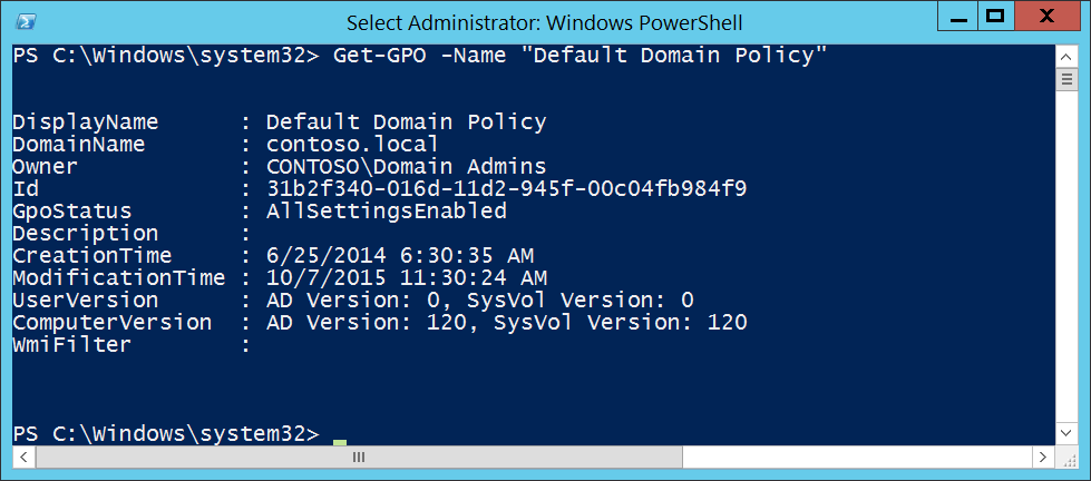 Windows PowerShell Get-GPO illustration