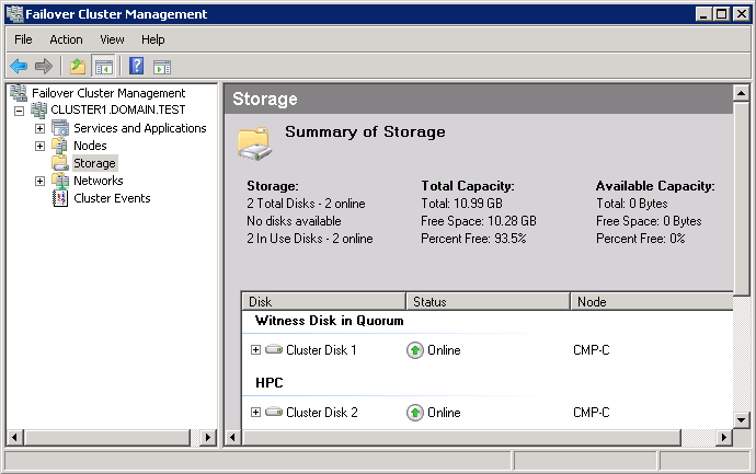 Failover Cluster Management, Summary of Storage