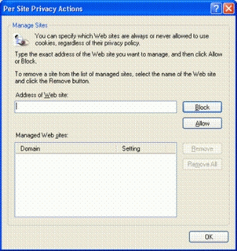 Figure 2: Cookie Management: Per Site Privacy Actions