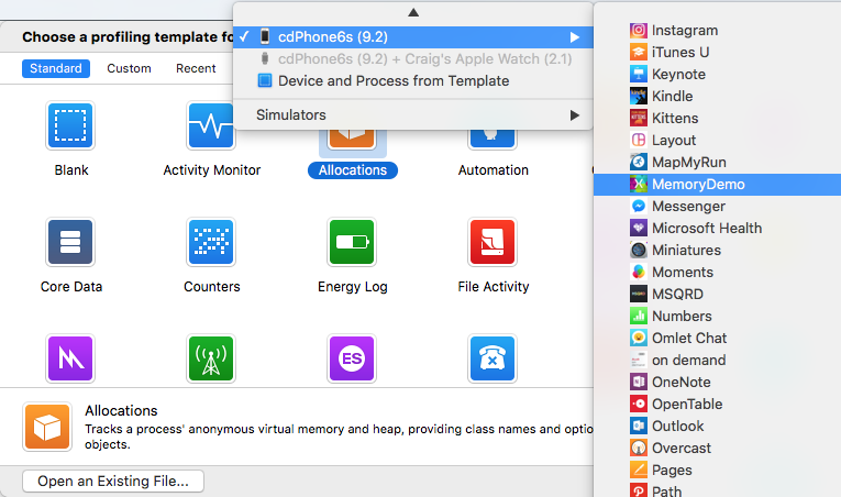 Select the Memory Demo application