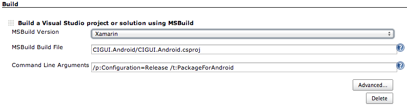 Once the build step is added to the project, fill in the form fields that appear