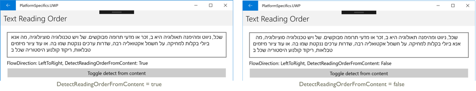 InputView detecting reading order from content platform-specific