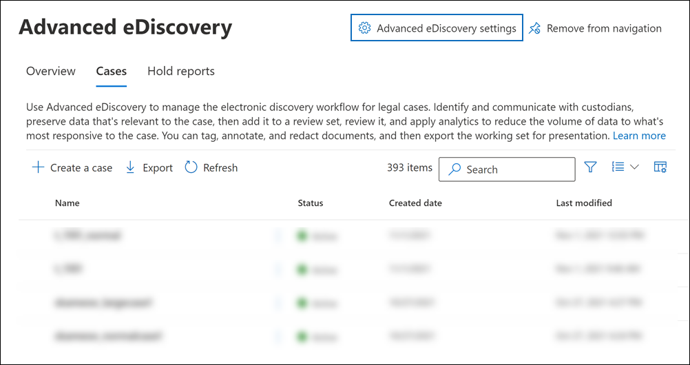 Select eDiscovery (Premium) settings