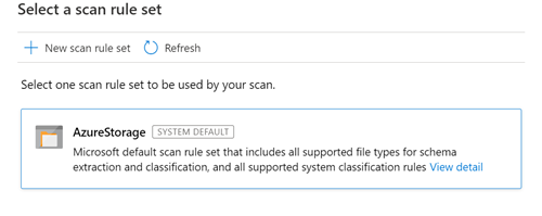 Screenshot of the select a scan rule set page with the default set selected.