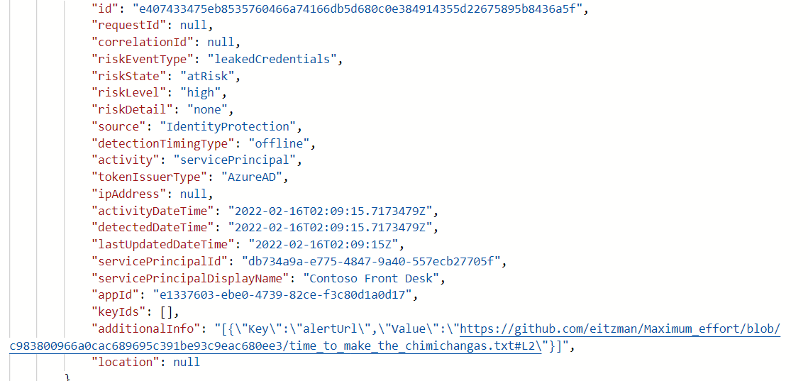 A sample of Service Principal Risk Detection Graph API.