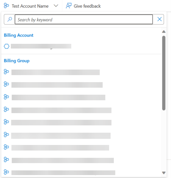 Dropdown list of Billing Account and Billing Groups.