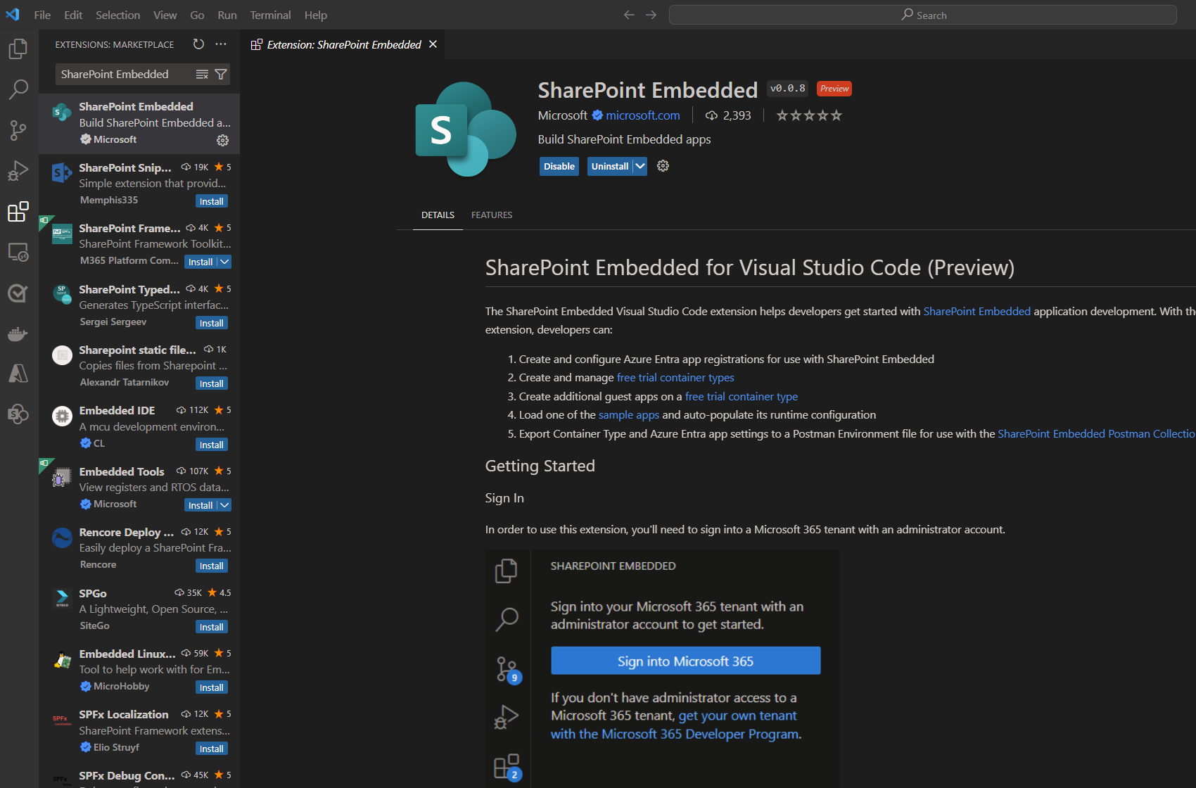 SharePoint Embedded VS Extensions