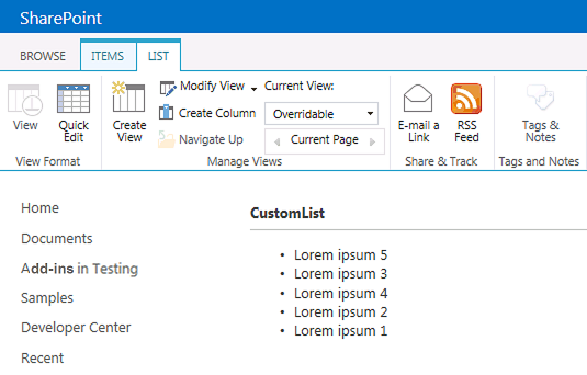 Custom view of an announcements list