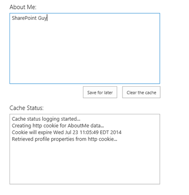 Data rendered in the HTTP cookie caching sample