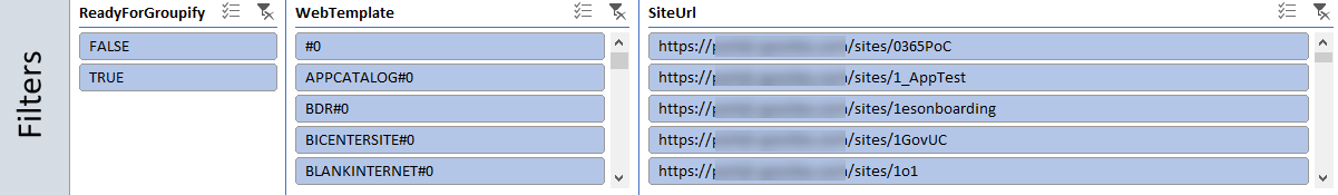 SharePoint Group connection readiness report slicers