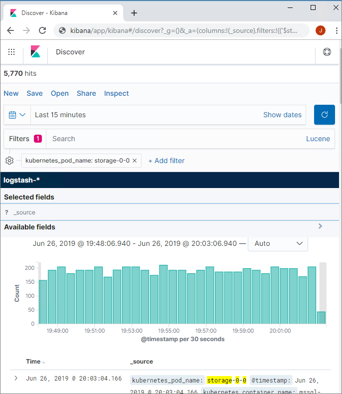 A screenshot of the link to the Kibana dashboard.