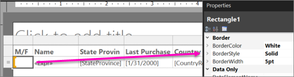 Screenshot that shows how to format the color rectangles in the M/F column.